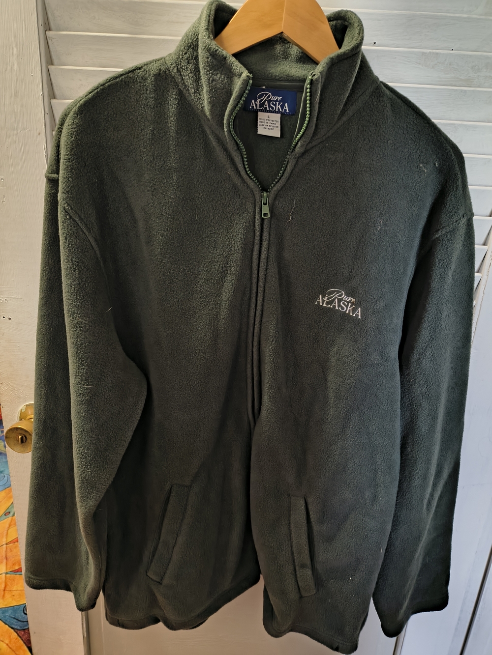 Men's Olive Green Full-Zip Fleece Jacket size large by Pure Alaska